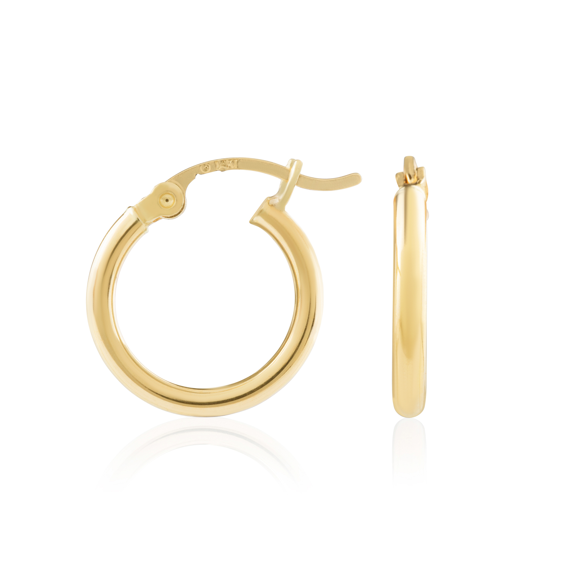 14k Yellow Gold Classic Shiny Polished Round Hoop Earrings for Women, 2mm  Tub...